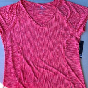 Velocity Coral/Neon Pink V-neck Short Sleeve Athletic Shirt Size X Large NWT